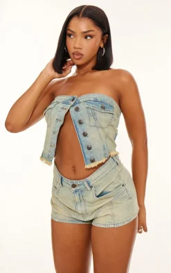 Vintage Western Seam Detail Denim Shorts