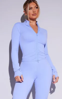 Violet Brushed Sculpt Ruched Front Zip Up Sport Jacket