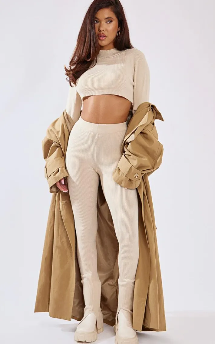 Warm Beige Hooded Oversized Woven Trench Coat