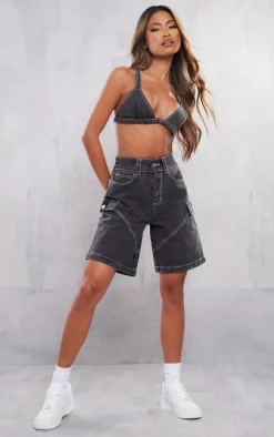 Washed Black Denim Bralet