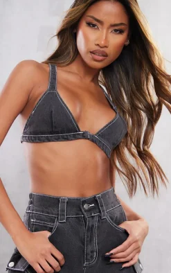 Washed Black Denim Bralet