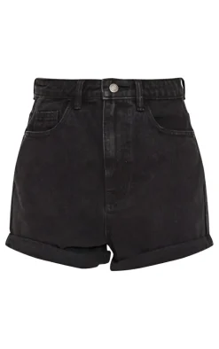 Washed Black Denim Mom Shorts