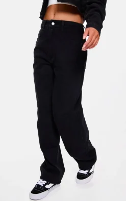 Washed Black Dipped Back Waistband Boyfriend Jeans