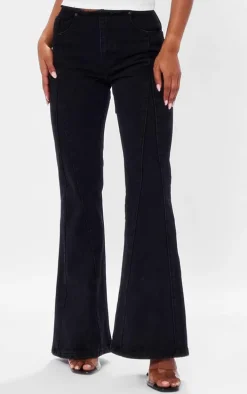 Washed Black Dipped Lace Up Back Flared Denim Jean