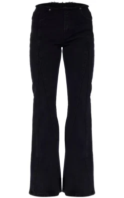 Washed Black Dipped Lace Up Back Flared Denim Jean