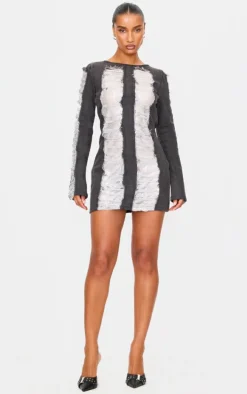 Washed Black Extreme Distressed Sequin Panel Backless Mini Dress