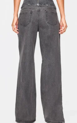 Washed Black Extreme Distressed Sequin Panel Straight Leg Jeans