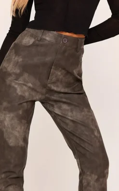 Washed Black Faux Leather Cropped Pants