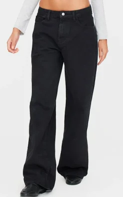 Washed Black Low Rise Wide Leg Jean