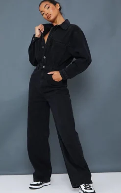 Washed Black Oversized Denim Boilersuit