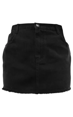 Washed Black Raw Hem Denim Mini Skirt