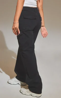 Washed Black Slim Fit Cargo Pocket Boyfriend Jeans