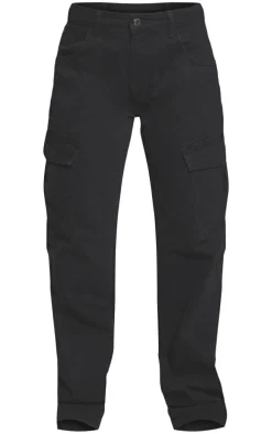 Washed Black Slim Fit Cargo Pocket Boyfriend Jeans