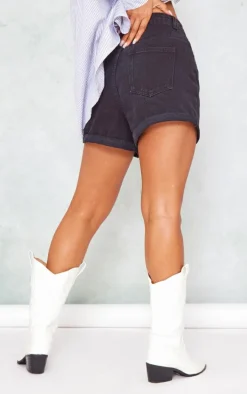 Washed Black Turn Up Hem Mom Shorts