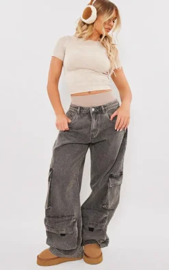 Washed Black Wide Leg Boyfriend Fit Cargos