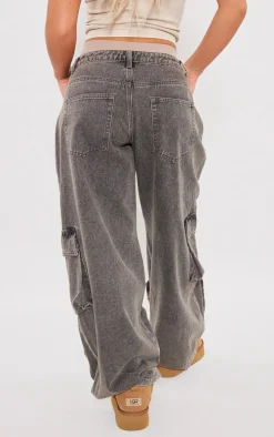 Washed Black Wide Leg Boyfriend Fit Cargos