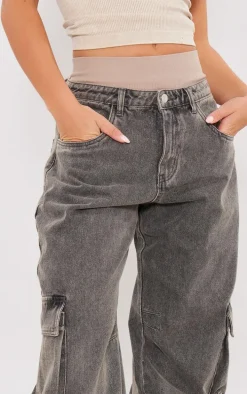 Washed Black Wide Leg Boyfriend Fit Cargos