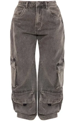 Washed Black Wide Leg Boyfriend Fit Cargos