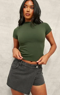 Washed Black Wrap Front Denim Mini Skort