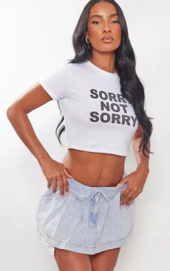 Washed Blue Foldover Waistband Denim Pleated Mini Skirt