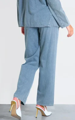 Washed Blue Pinstripe Lightweight Denim Boyfriend Straight Leg Jeans