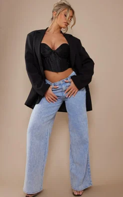 Washed Blue Wide Leg Low Rise Jeans