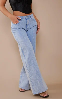 Washed Blue Wide Leg Low Rise Jeans