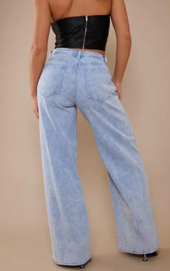 Washed Blue Wide Leg Low Rise Jeans