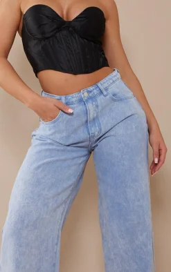 Washed Blue Wide Leg Low Rise Jeans