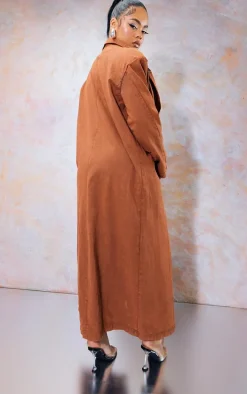 Washed Brown Denim Maxi Coat