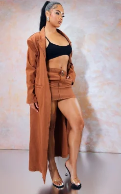 Washed Brown Denim Maxi Coat