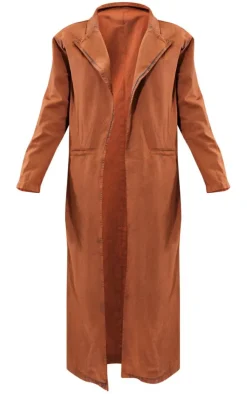 Washed Brown Denim Maxi Coat