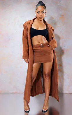 Washed Brown Denim Mini Skirt