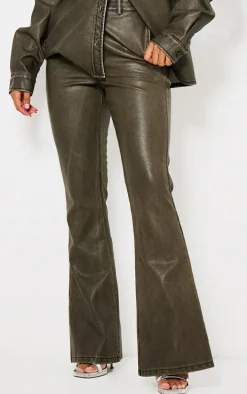 Washed Brown Faux Leather Flared Pants