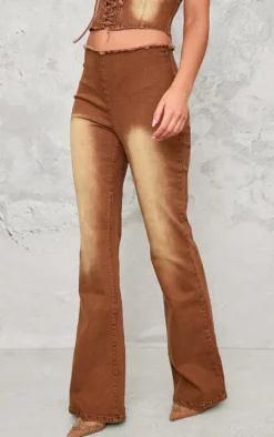 Washed Brown Lace Up Denim Jeans