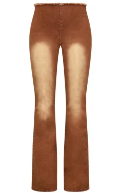 Washed Brown Lace Up Denim Jeans