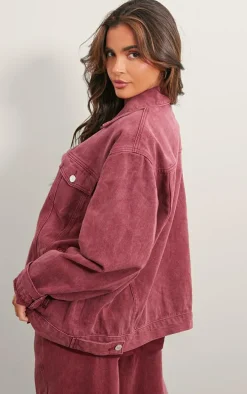 Washed Burgundy Oversized Boyfriend Denim Jacket