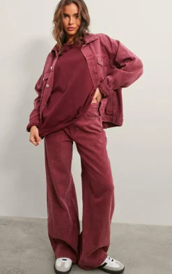 Washed Burgundy Oversized Boyfriend Denim Jacket