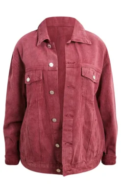 Washed Burgundy Oversized Boyfriend Denim Jacket
