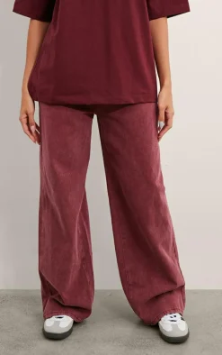 Washed Burgundy Wide Leg Jeans