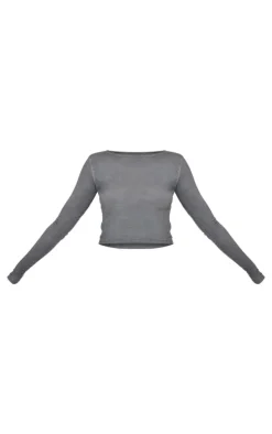 Washed Charcoal Premium Fitted Long Sleeve T Shirt
