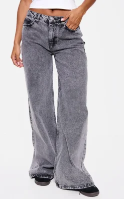 Washed Grey Baggy Long Leg Extreme Wide Leg Jeans