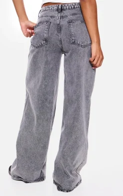 Washed Grey Baggy Long Leg Extreme Wide Leg Jeans