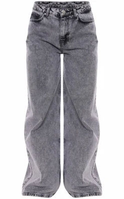 Washed Grey Baggy Long Leg Extreme Wide Leg Jeans