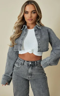 Washed Grey Denim Cropped Shirt