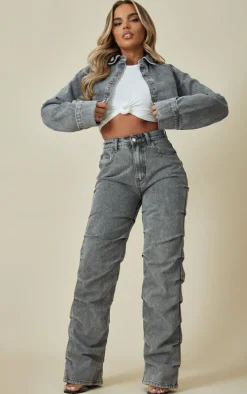 Washed Grey Denim Cropped Shirt