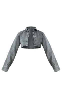 Washed Grey Denim Cropped Shirt
