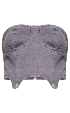 Washed Grey Detachable Bandeau Denim Jumpsuit