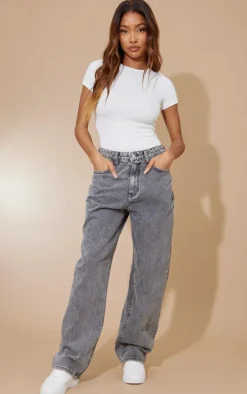 Washed Grey Dipped Back Waistband Boyfriend Jeans