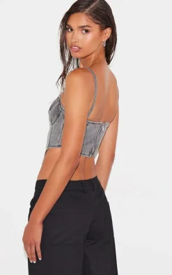 Washed Grey Dipped Hem Denim Corset